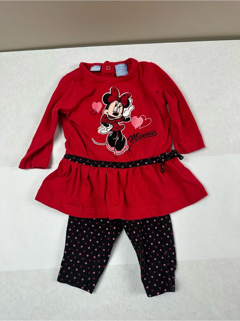 Disney Red Minnie Mouse Long Shirt & Black Polka Dot Leggings Set